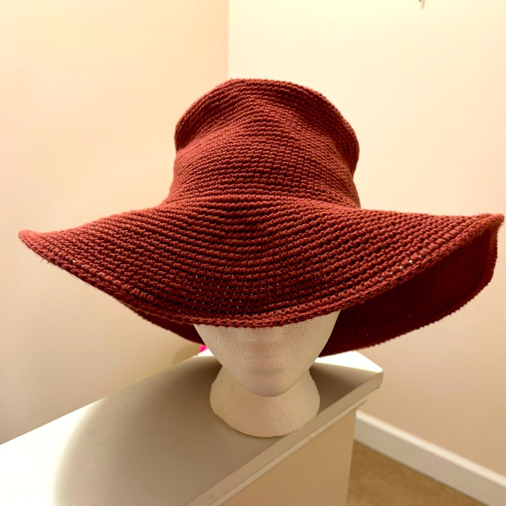 By Pure Knit Boho Style Hat with flexible rim in a rust color